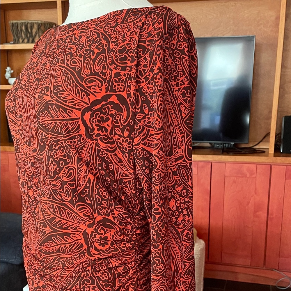 Sara Campbell Red and Brown Paisley Shirred Dress Fits 6-8 - Picture 2 of 13